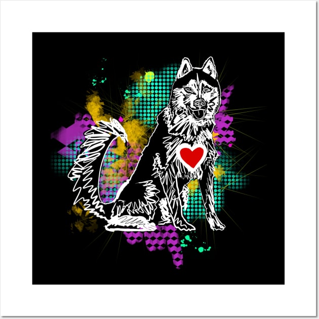 Siberian Husky Dog Lover Cute Heart Huskie Design Wall Art by joannejgg